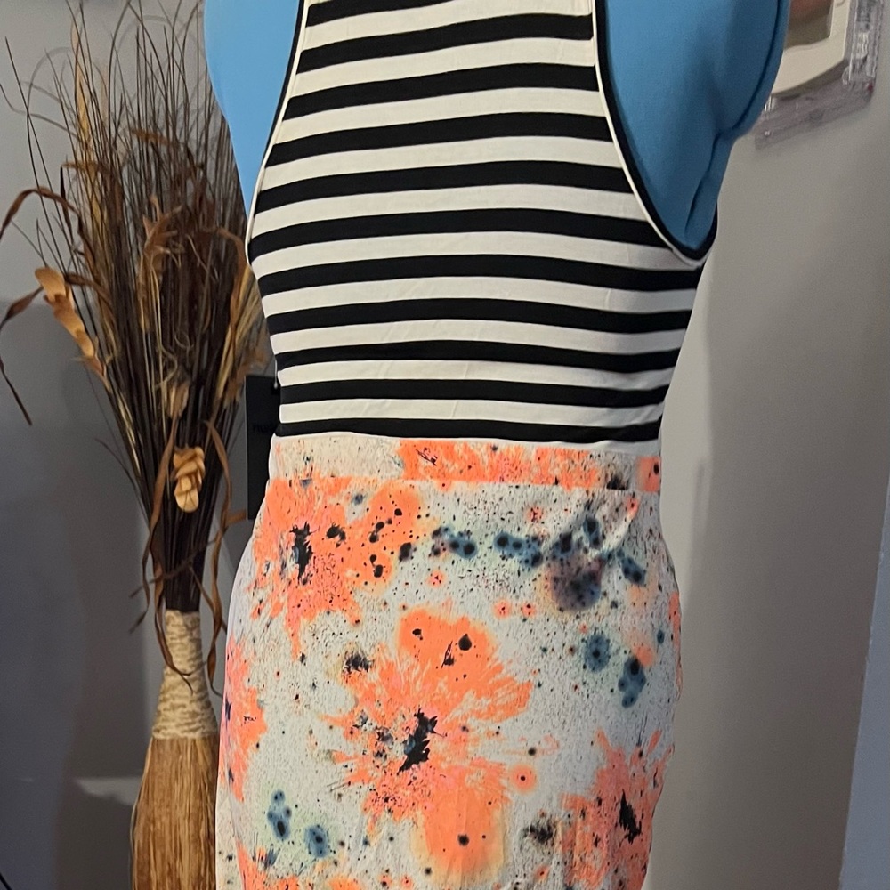 Floral stripe high slit neon racer back maxi dress